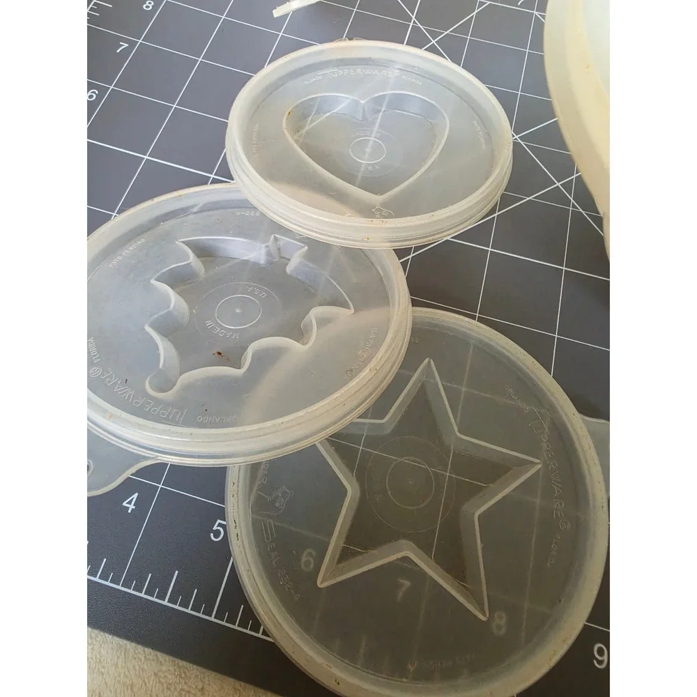 Vintage Tupperware Jel-Ring Jello Mold Set Sheer White with 4 Decorative Seals